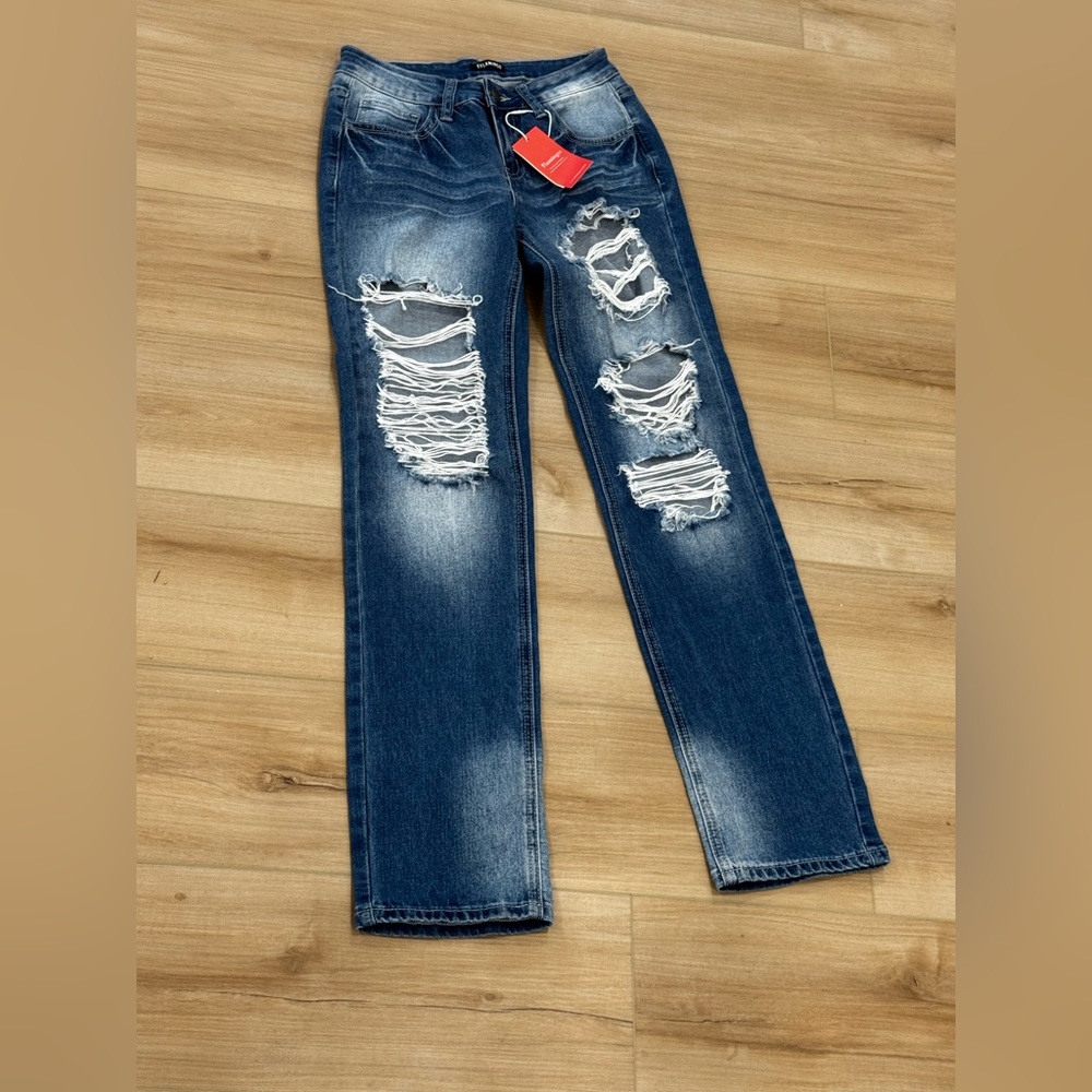 Flamingo Distressed Straight Leg Jeans NWT Women’s Small Blue Denim
